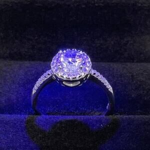 Moissanite Diamond Engagement Ring Brilliant Round Cut Halo GRA 925 18K 1 Ct